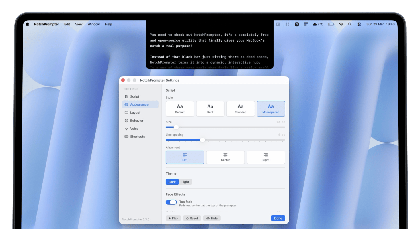 NotchPrompter — teleprompter in macOS notch