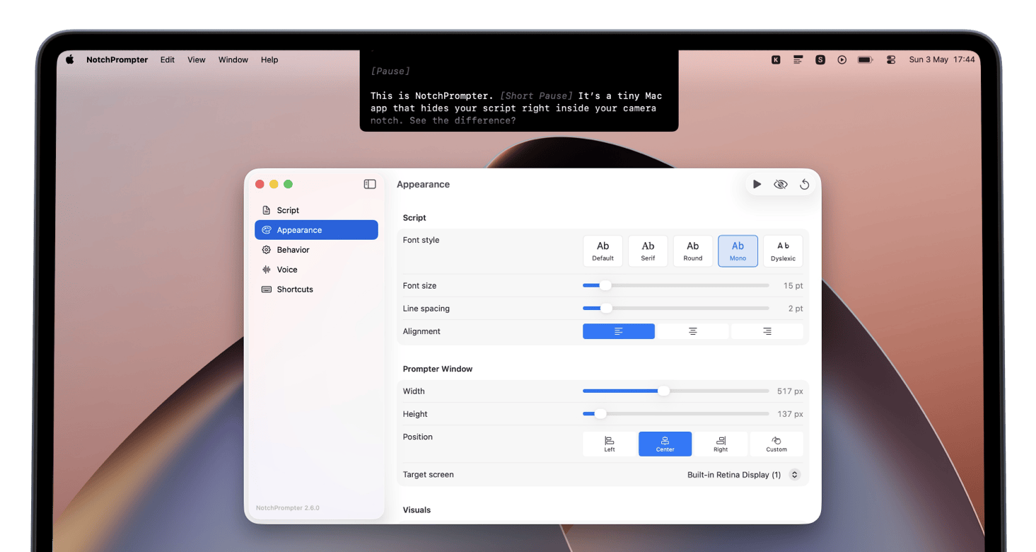 NotchPrompter — teleprompter in macOS notch